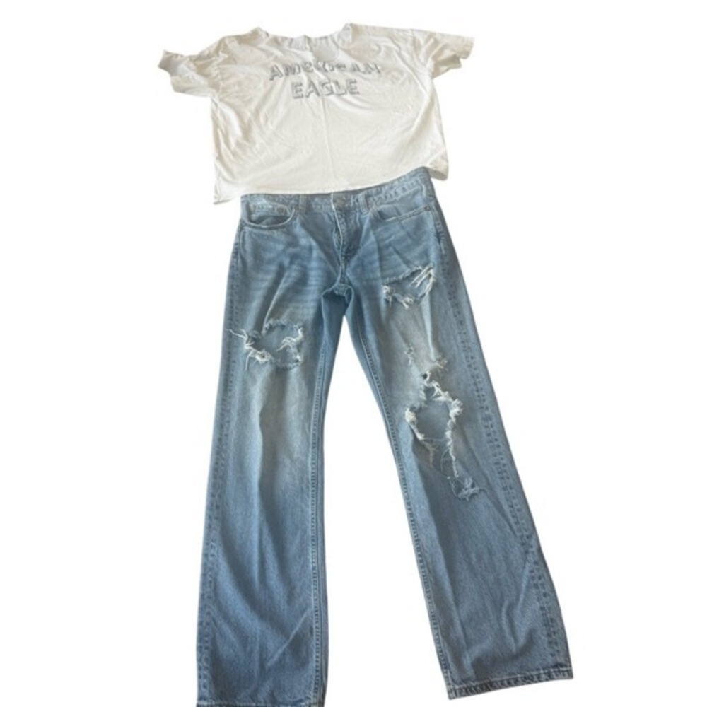 Aeropostale Light Blue Straight Leg Jeans 4 Reg and Top America Eagle M